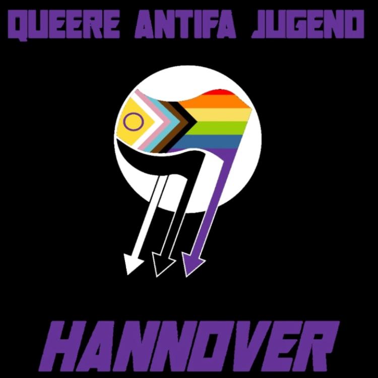 Logo der Queeren Antifa-Jugend Hannover und Link zur Infoseite